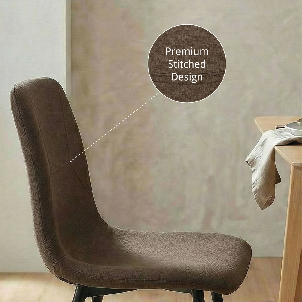 FWStyle Esme Set of 4 Dark Brown and Black Linen Upholstered Steel Frame Dining Chair Image 6