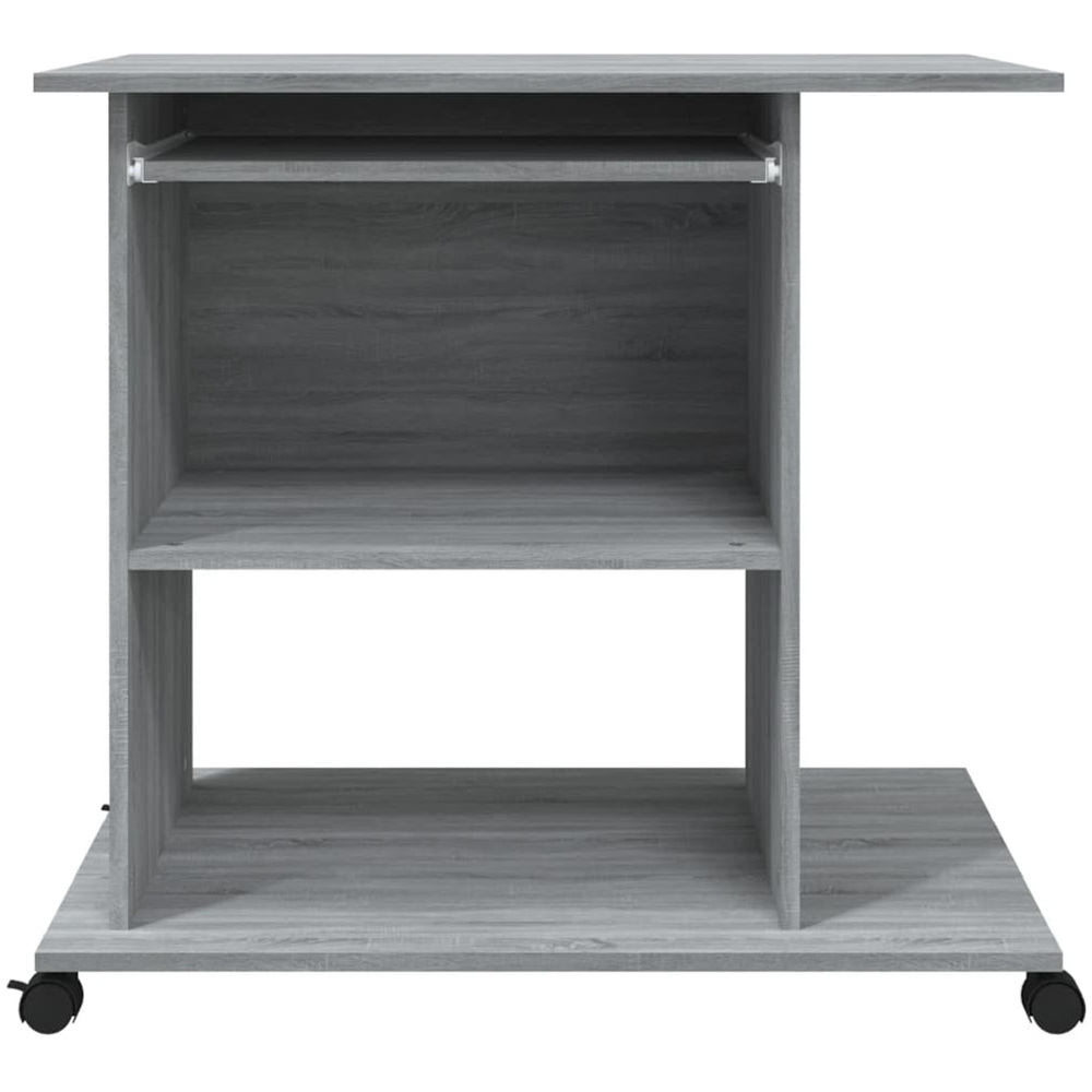 vidaXL 3 Shelf Movable Computer Desk with Keyboard Tray Grey Sonoma Image 5