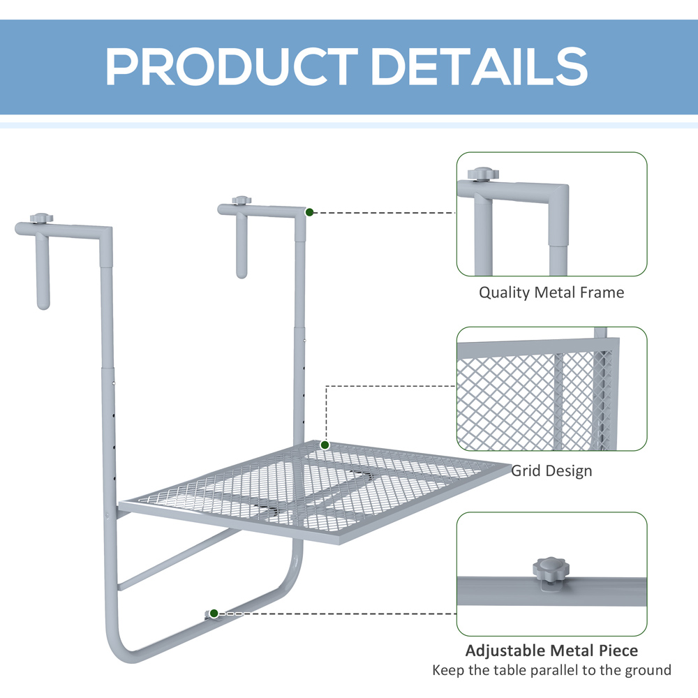 Outsunny Grey Adjustable Balcony Hanging Table Image 6