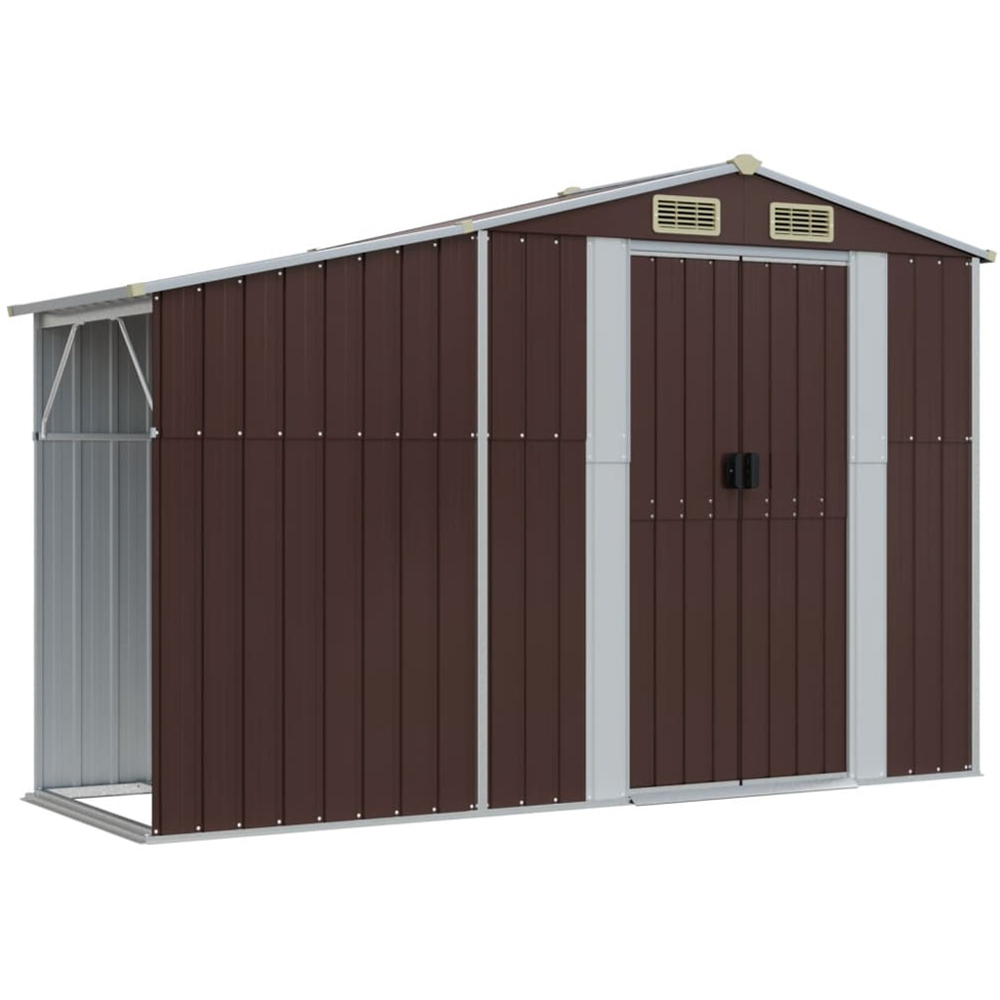 vidaXL 9 x 3.5ft Brown Galvanised Steel Apex Garden Shed with Firewood Stand Image 1