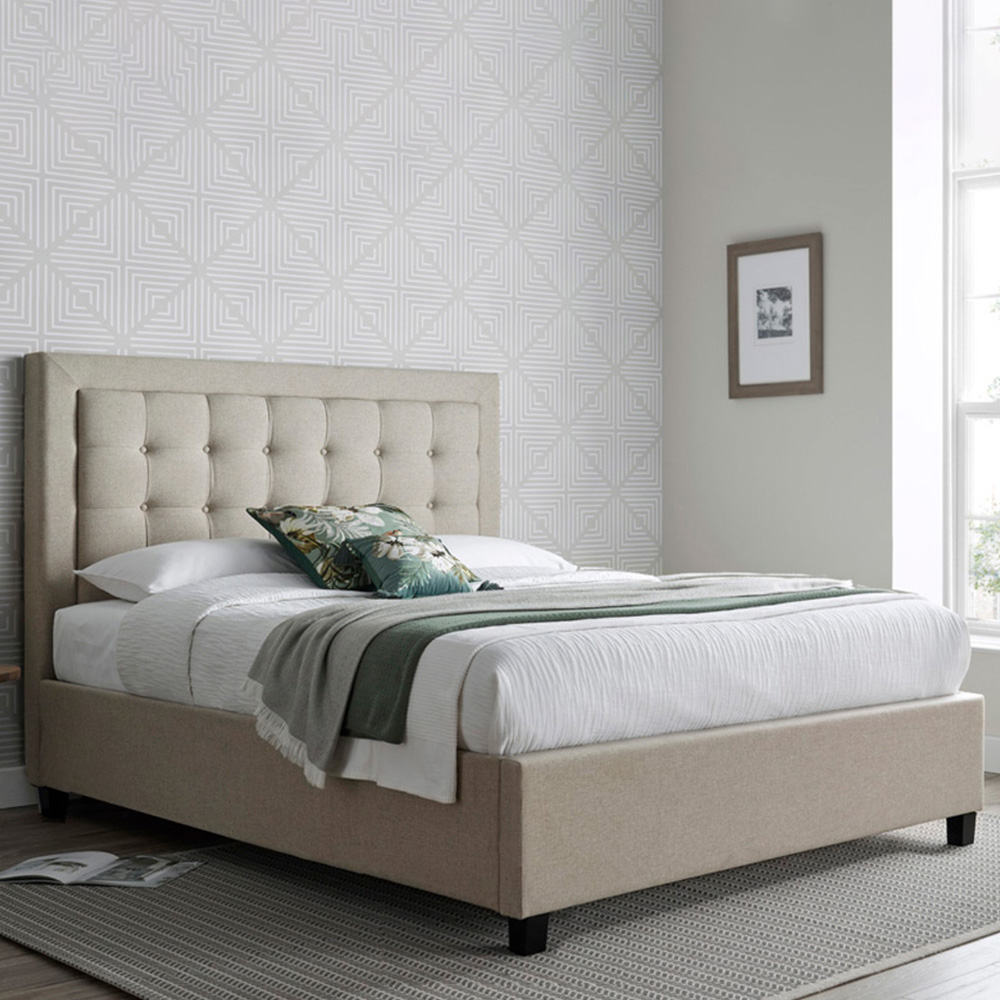 Brandon King Size Oatmeal Fabric Ottoman Bed Image 1