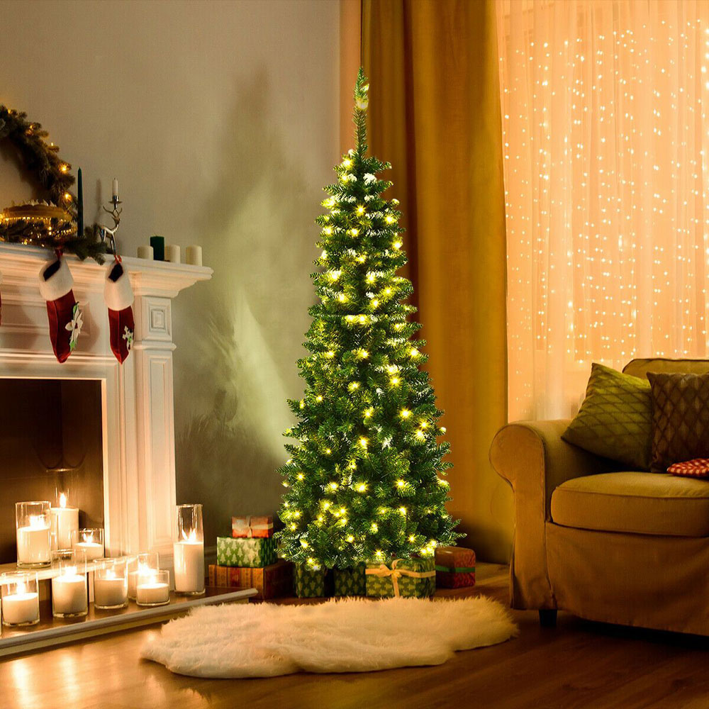 Costway Pre Lit Artificial Pencil Christmas Tree 6.5ft Image 5