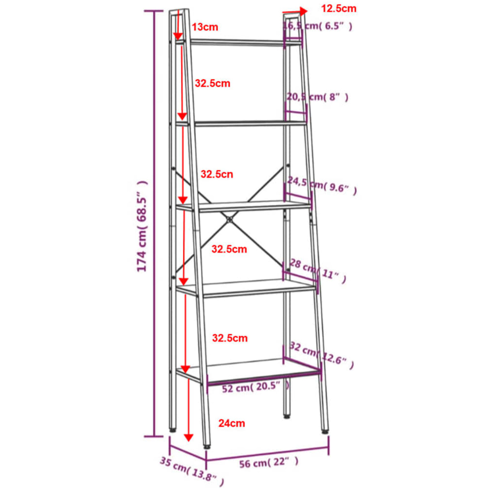 vidaXL 5-Tier Black Standing Shelf Image 8