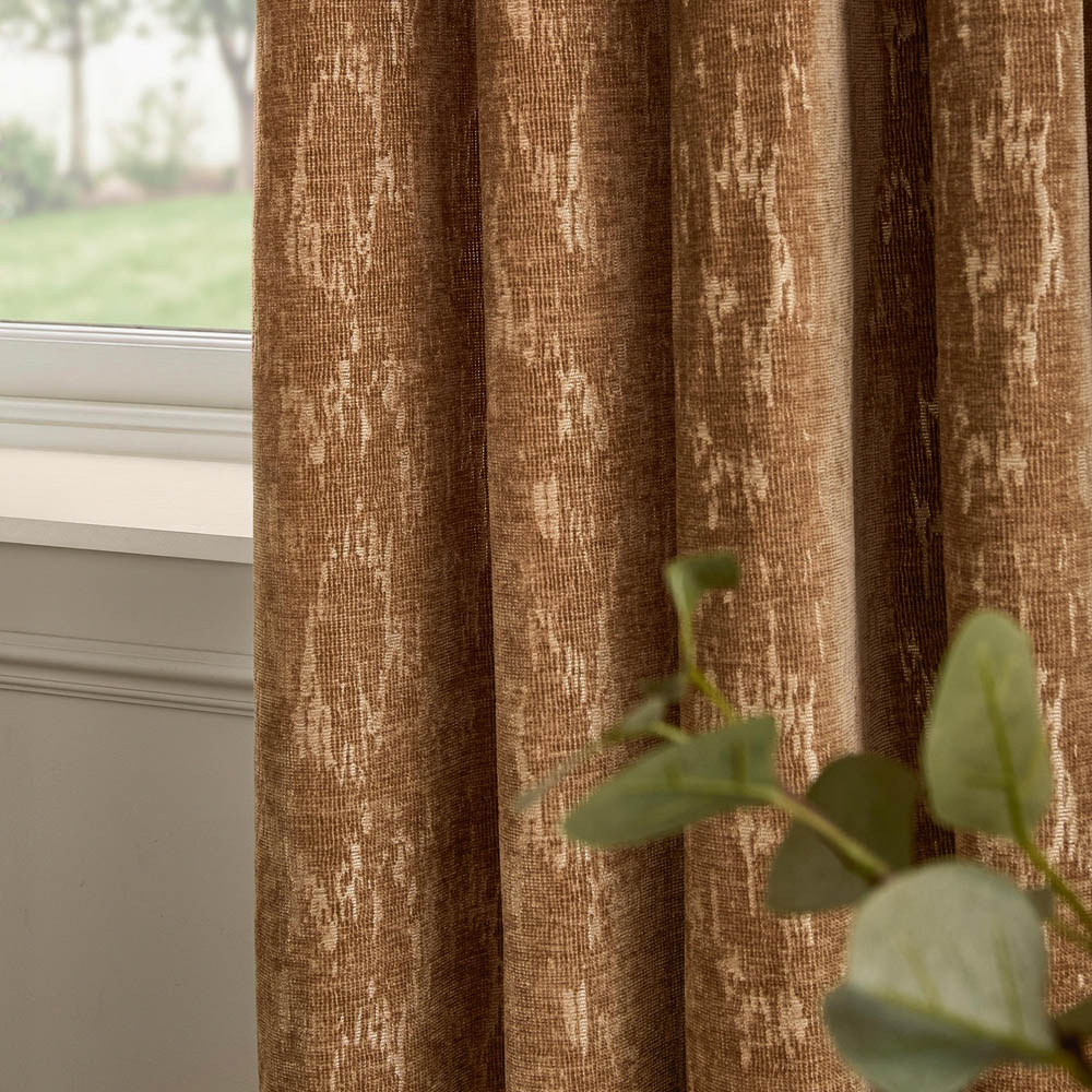 Paoletti Aurelio Caramel Chenille Fully Lined Eyelet Curtains 168 x 229cm Image 2