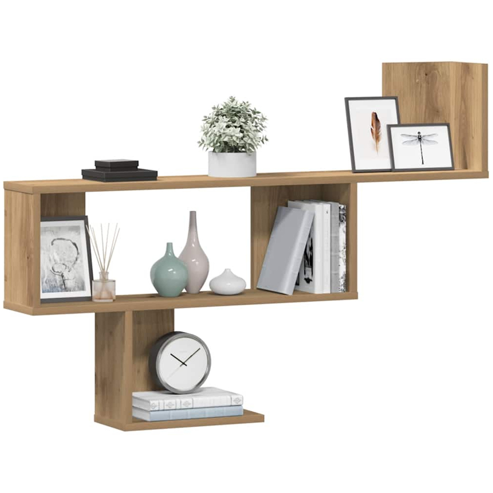 vidaXL 3 Shelf Artesian Oak Processed Wood Wall Shelf Image 2