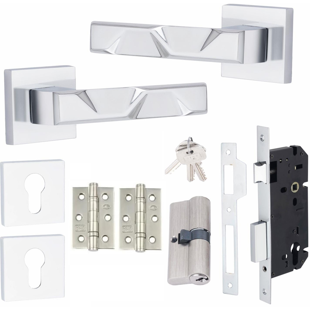 Golden Grace Polished Chrome Modern Nova Euro Lock Door Handle Set Image 1