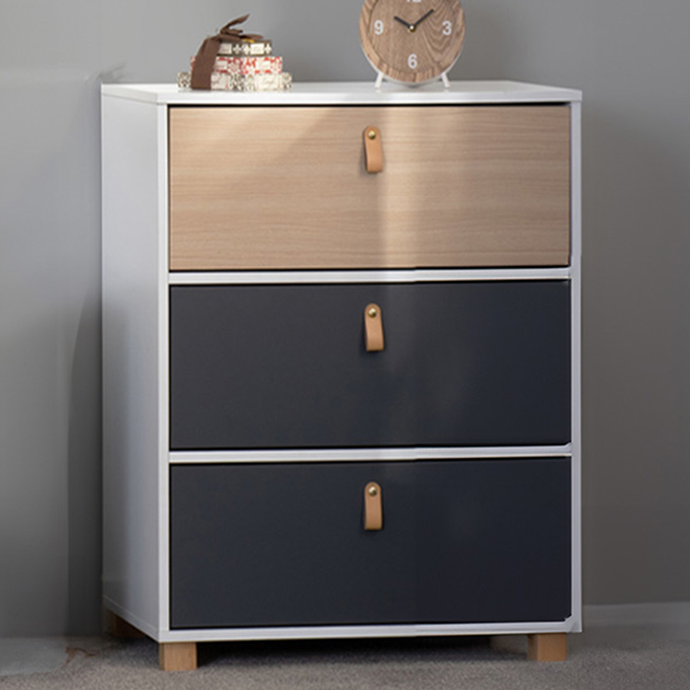 Seconique Brooklyn 3 Drawers Grey Oak Effect Bedside Table Image 1