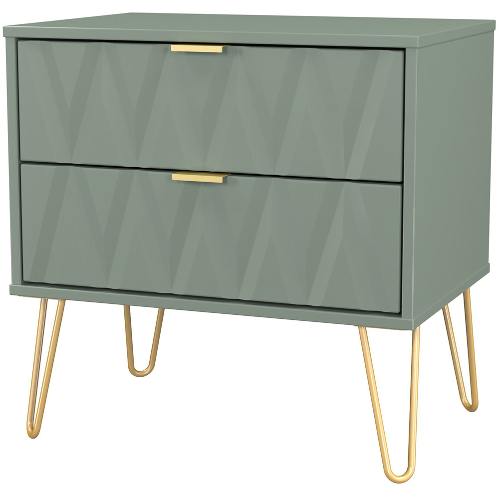Crowndale Diamond 2 Drawer Reed Green Side Table Ready Assembled Image 4