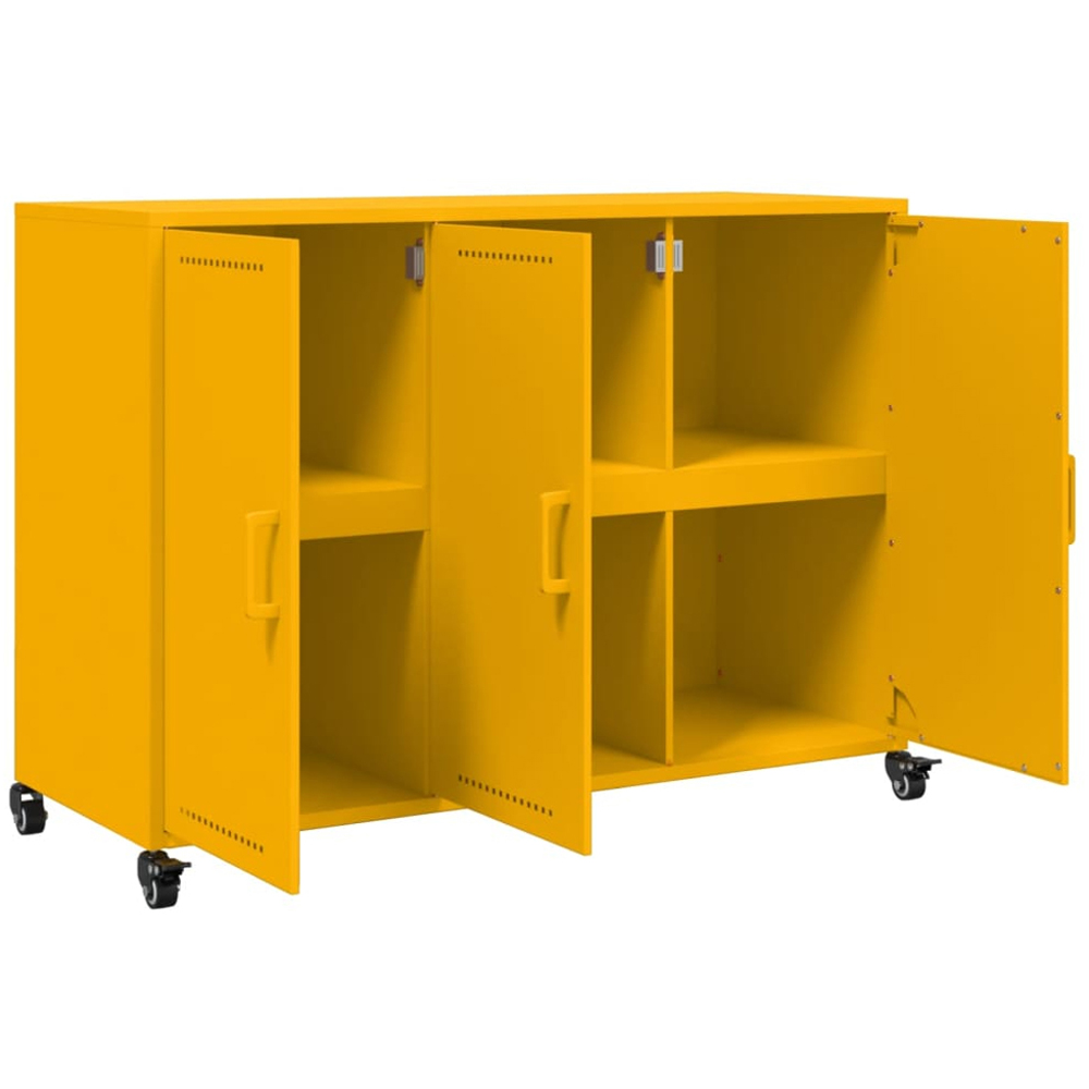 vidaXL 3 Door Mustard Yellow Metal Sideboard Image 6