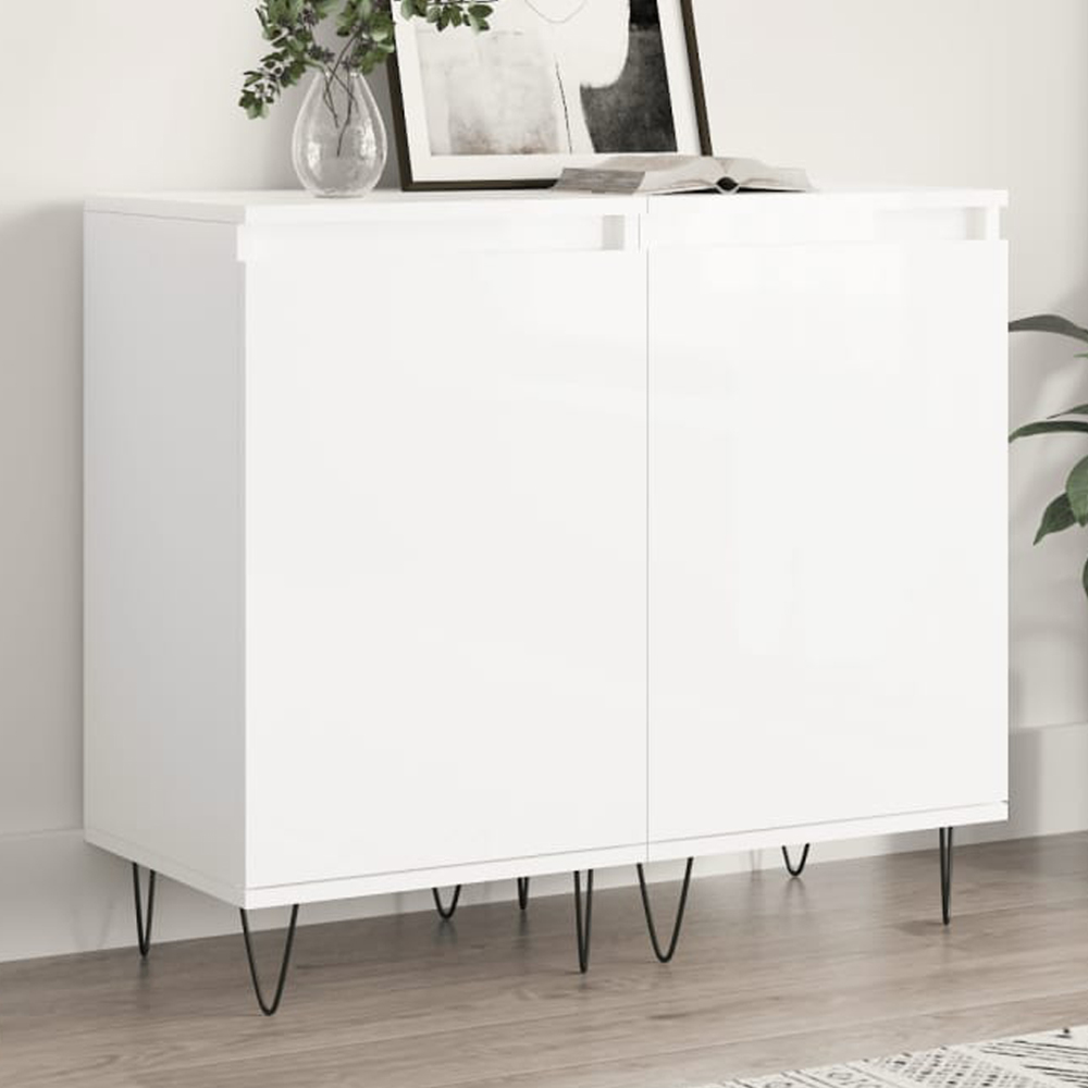vidaXL Single Door High Gloss White Sideboard Set of 2 Image 1