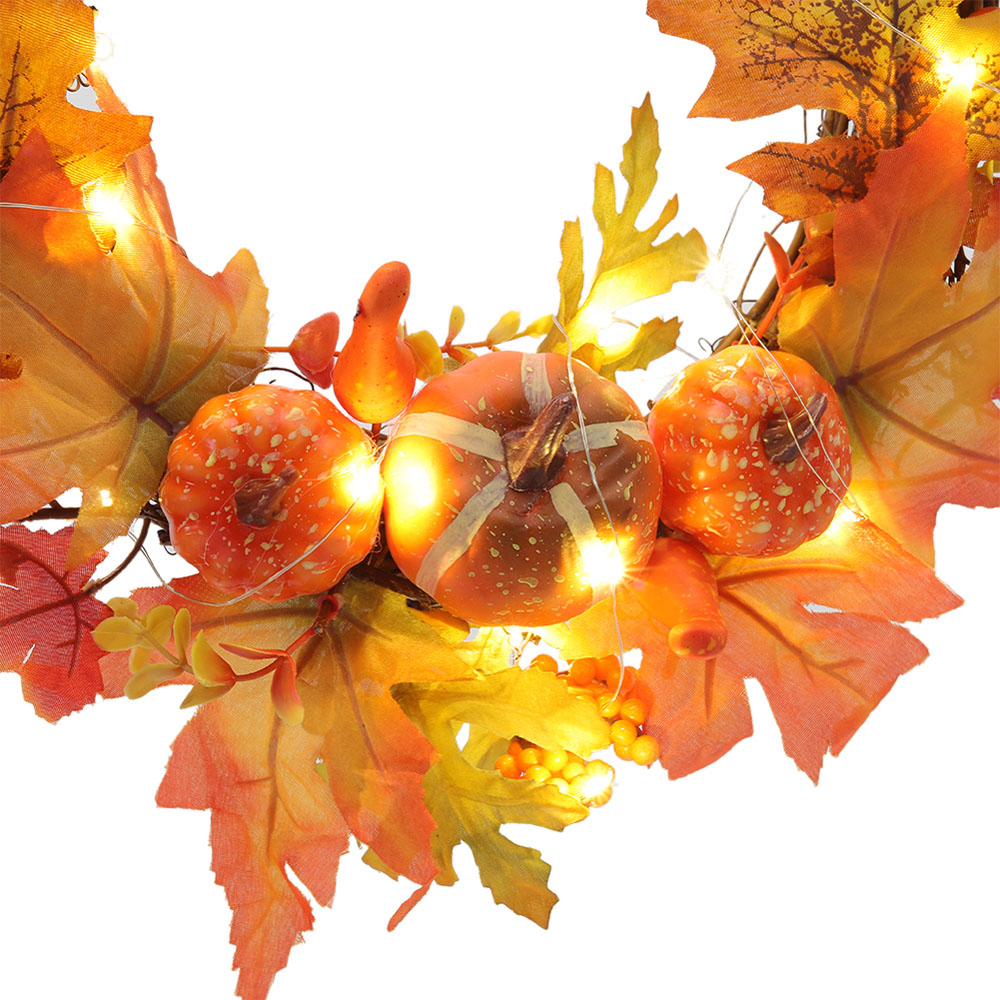 Living and Home Pre Lit Halloween Autumn Wreath with Maple Leaves Image 5