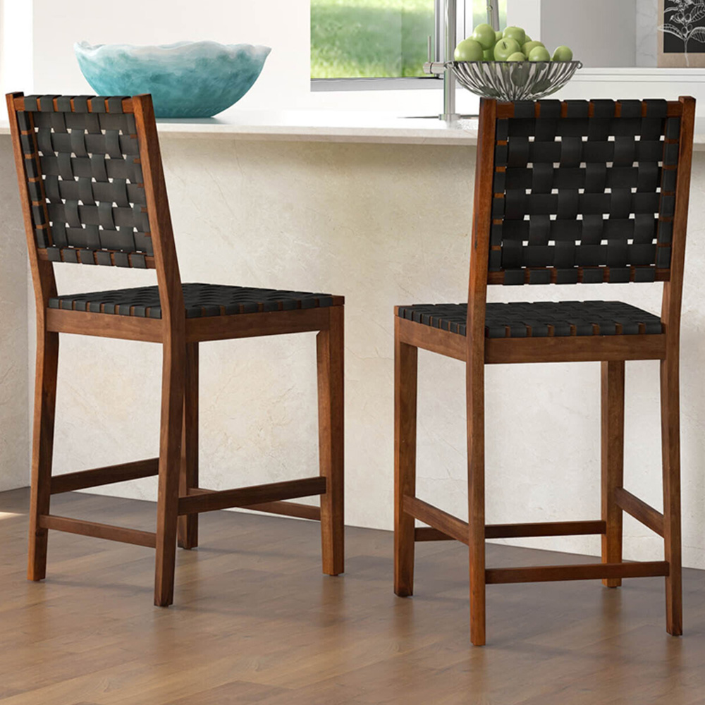 Costway Brown Woven Bar Stool Set of 2 Image 1