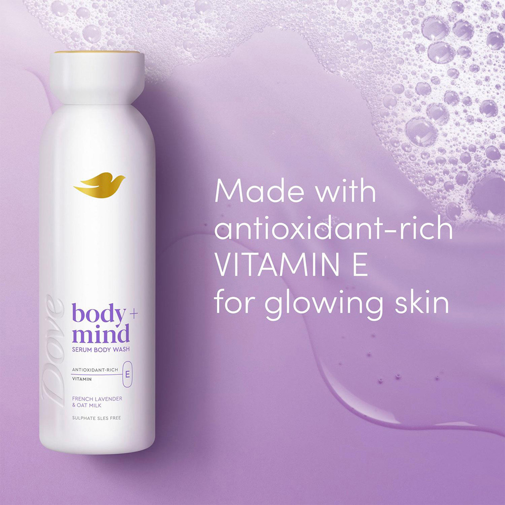 Dove Body+Mind French Lavender and Oat Milk Vitamin E Serum Body Wash 350ml 6 Pack Image 3