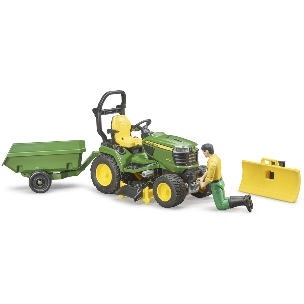 Bruder Kids bworld John Deere Lawn Tractor Playset Model with Trailer and Gardener Image 5