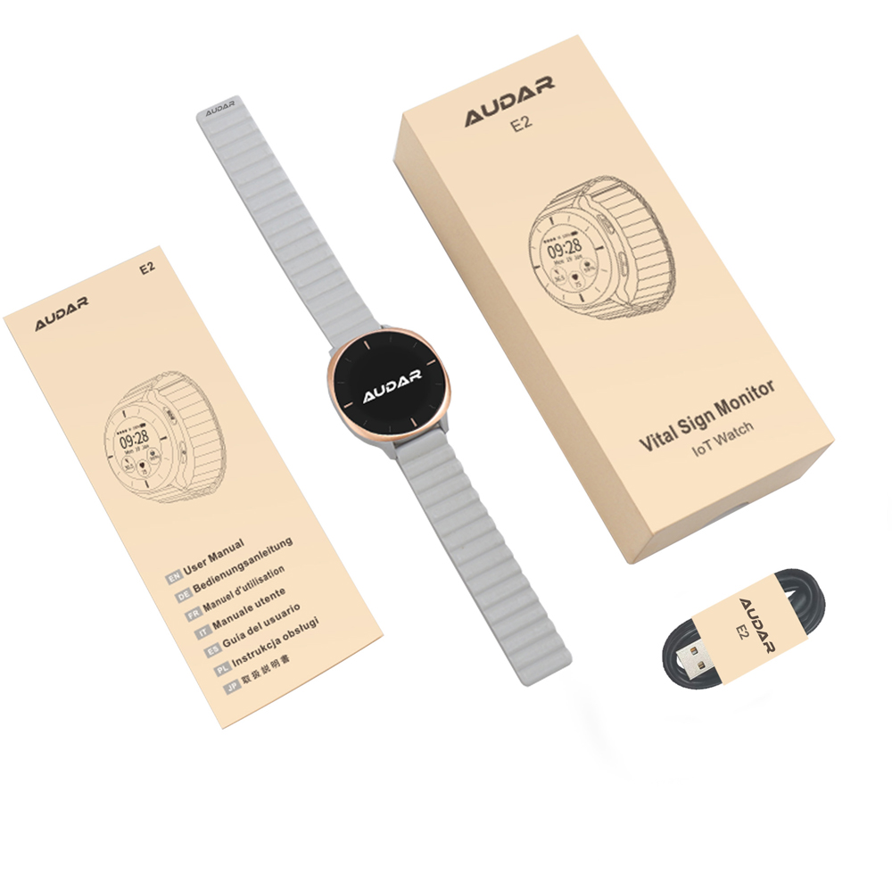 Audar E2-GR Grey and Rose Gold IoT Vital Sign Monitor Watch with Fall Detection and GPS SOS Alerts Image 5