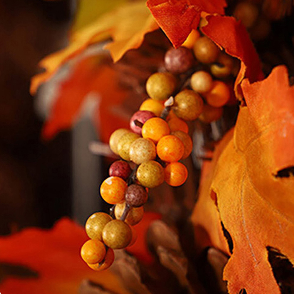 Living and Home LED Wreath with Maple Leaves Pumpkins Berries and Pinecones 60cm Image 5