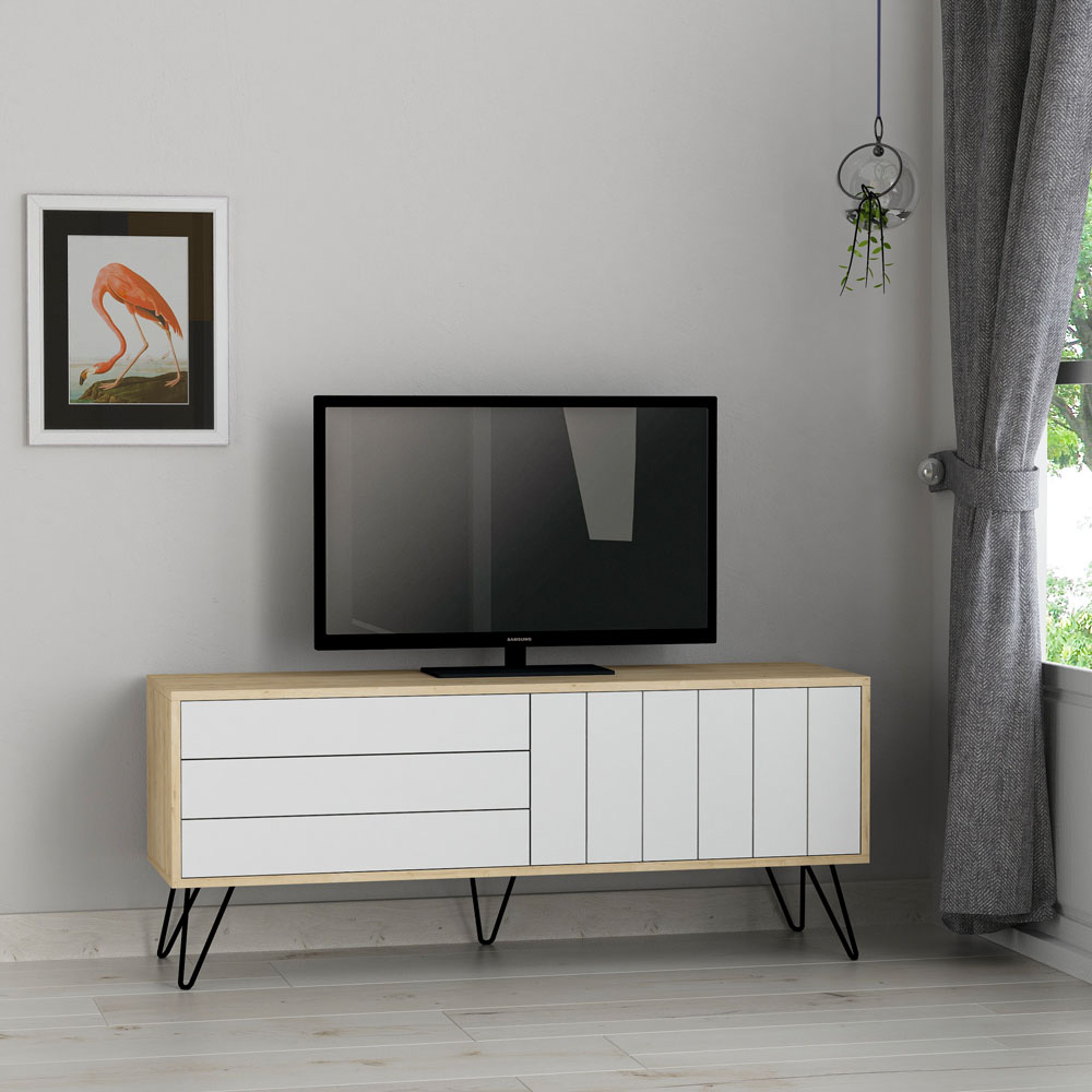 Decortie Picadilly 2 Door Oak and White TV Unit Image 6