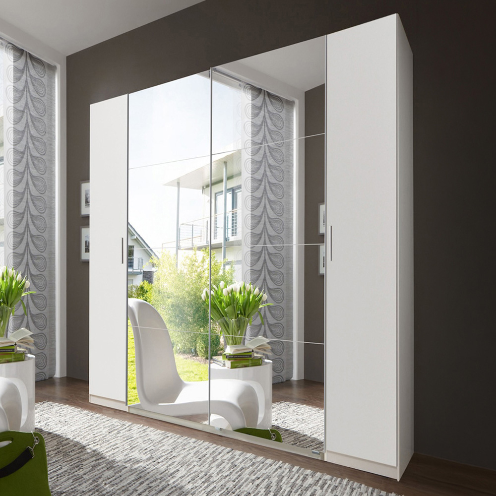 TJ'S Hanover 2 Sliding Door 2 Hinged Door White Wardrobe Image 1