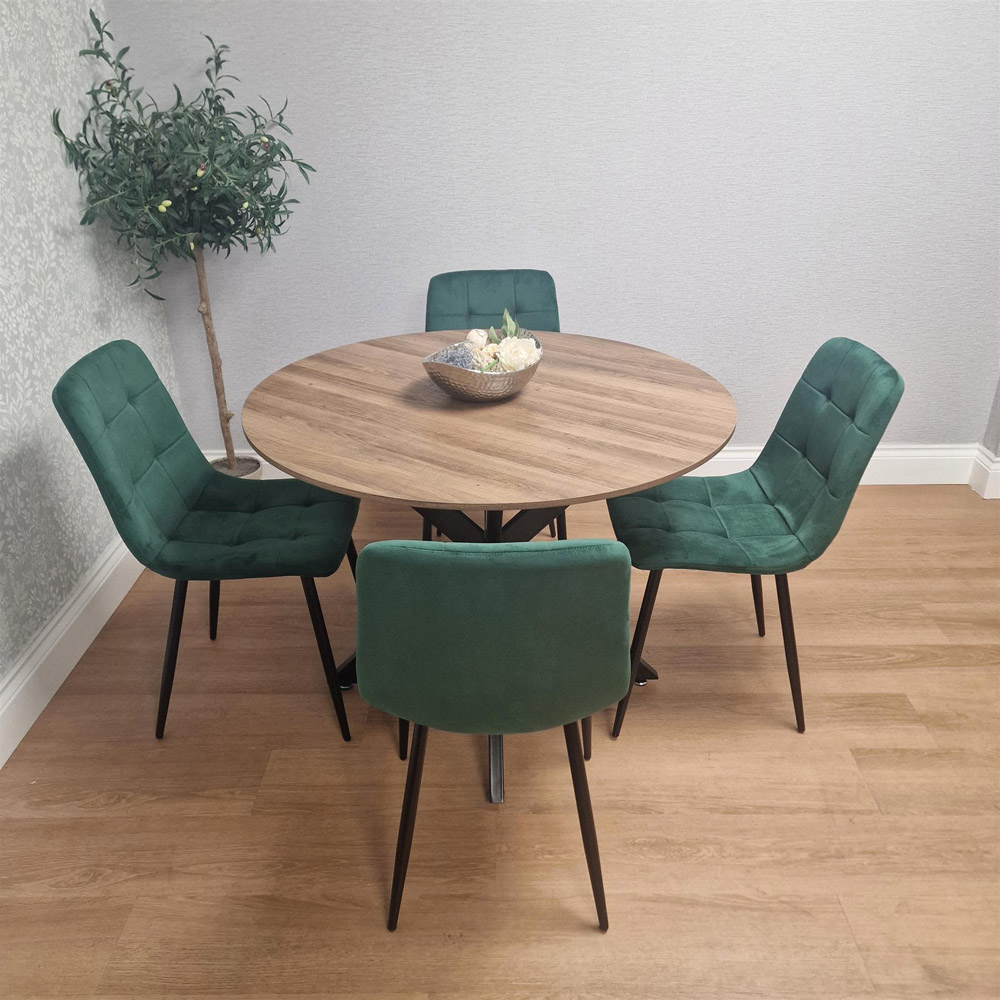 Kosy Koala 4 Seater Wood Effect Velvet Round Dining Set Green Image 6