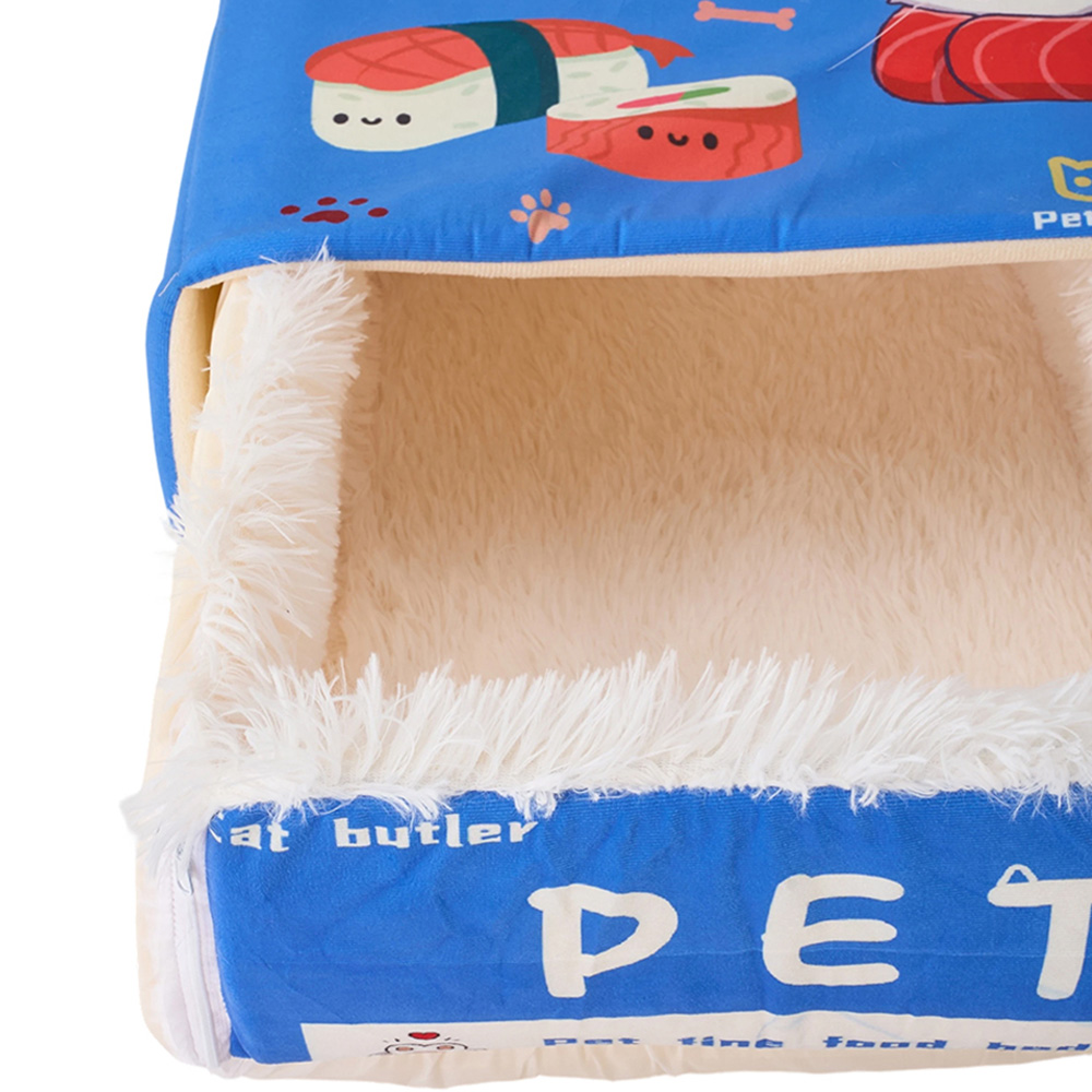 H&O Direct 37 x 43cm Blue Cute Snack Box Enclosed Cat Sleeping Bed Image 3
