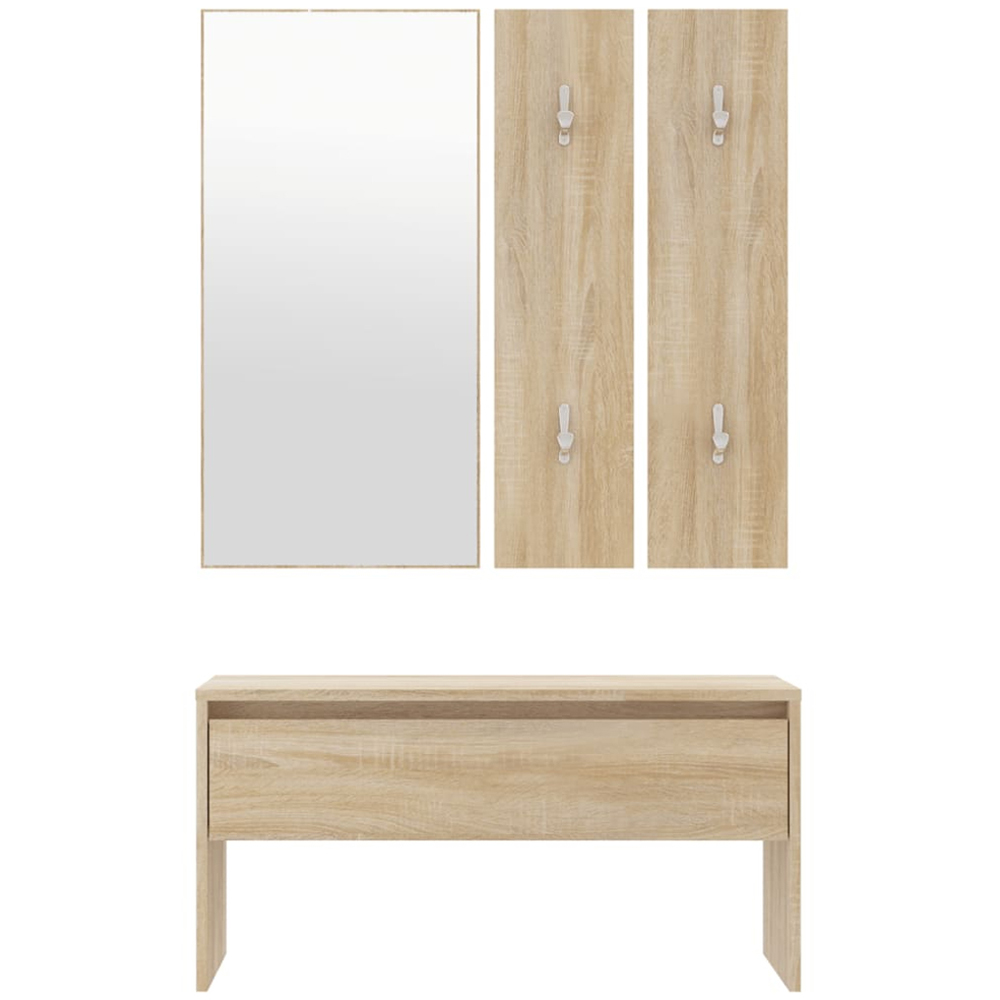 vidaXL Sonoma Oak Wooden Hall Bench and Mirror Set Image 4