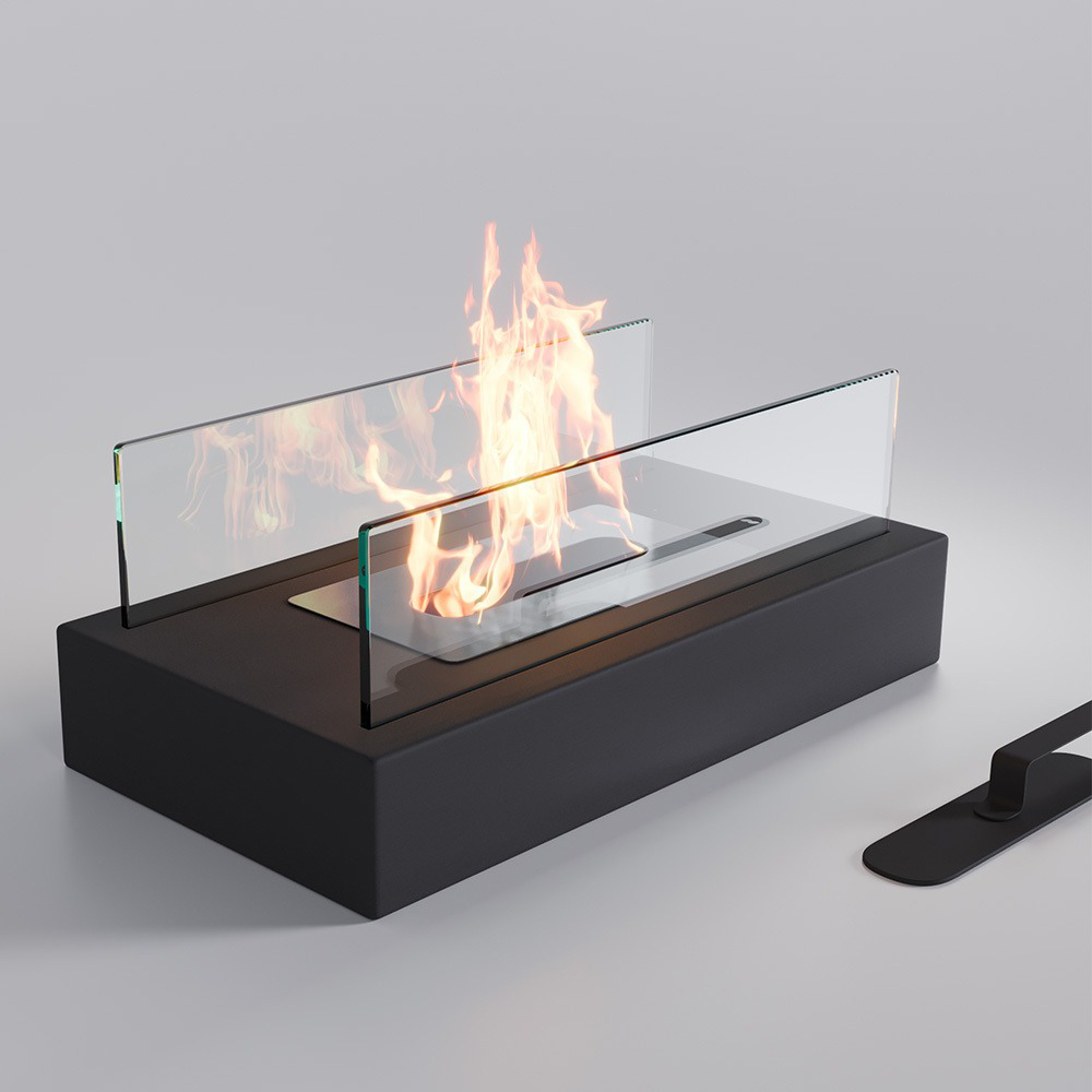 Living and Home Black Rectangular Smokeless Ethanol Fireplace 35cm Image 5