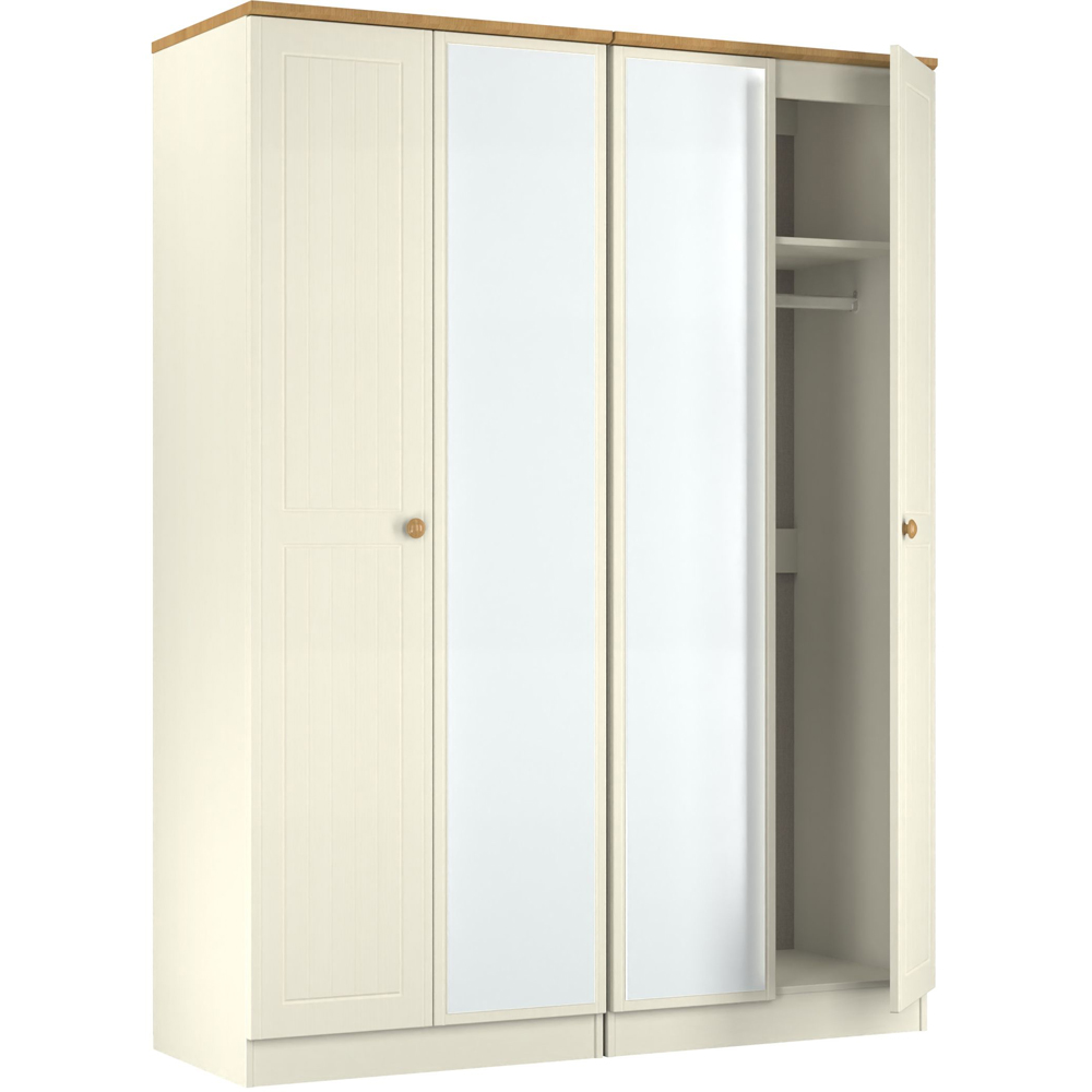 Crowndale Warwick 4 Door Cream Ash and Modern Oak Mirror Wardrobe Ready Assembled Image 7