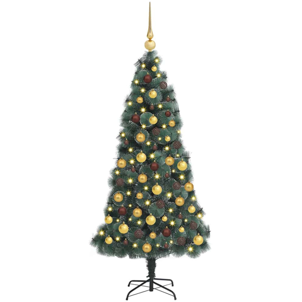 vidaXL Pre-Lit Gold Baubles Green Artificial Christmas Tree 8ft Image 1
