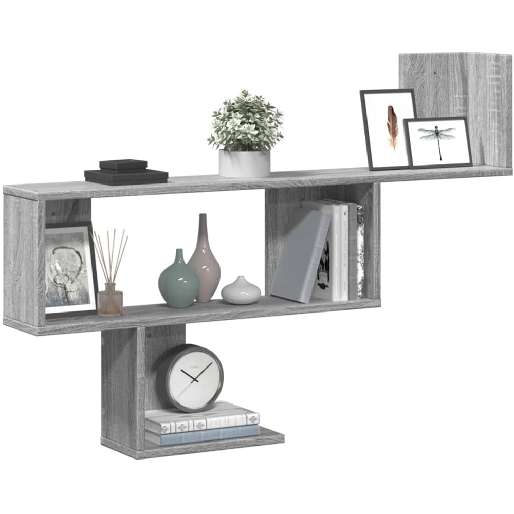 vidaXL 3 Shelf Grey Sonoma Floating Wall Shelf Image 3