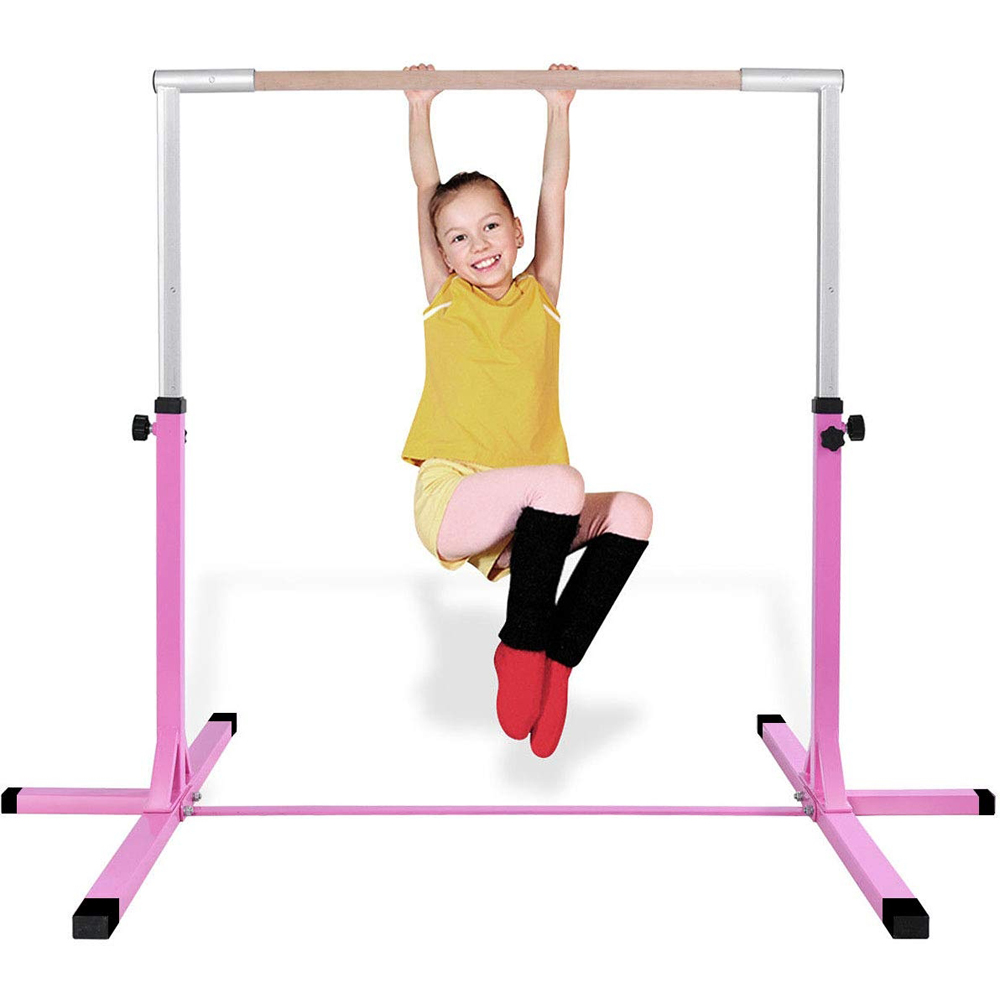 Costway Pink Kids Adjustable Gymnastics Training Bar Image 2