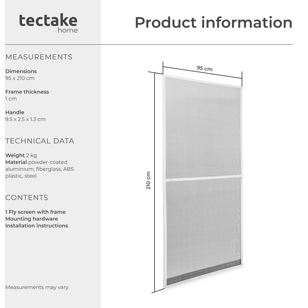 tectake White Individually Adjustable Fly Screen Door 210 x 95cm Image 9