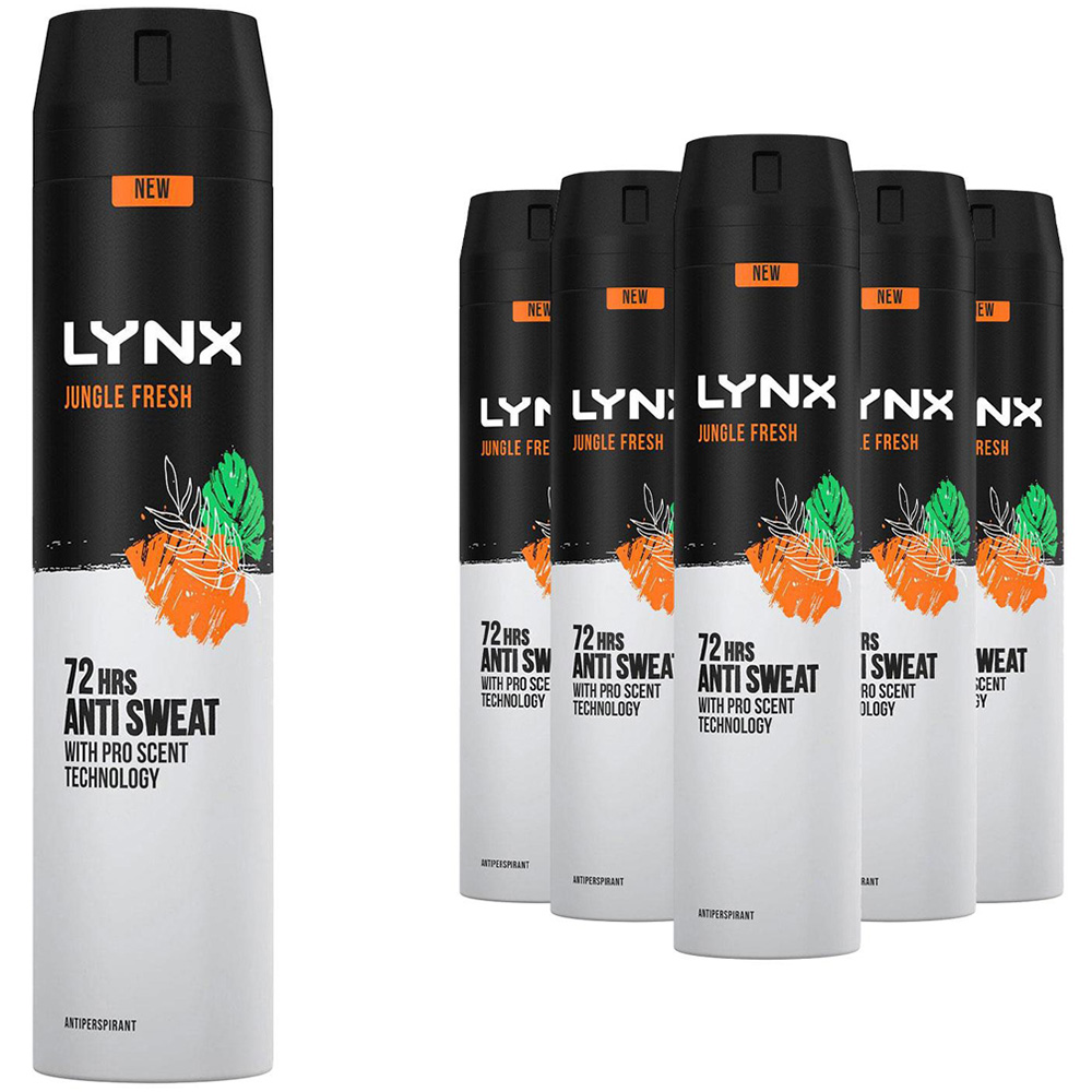 Lynx Jungle Fresh 72 HRS Anti-Sweat Anti-Perspirant Body Spray 250ml 6 Pack Image 1