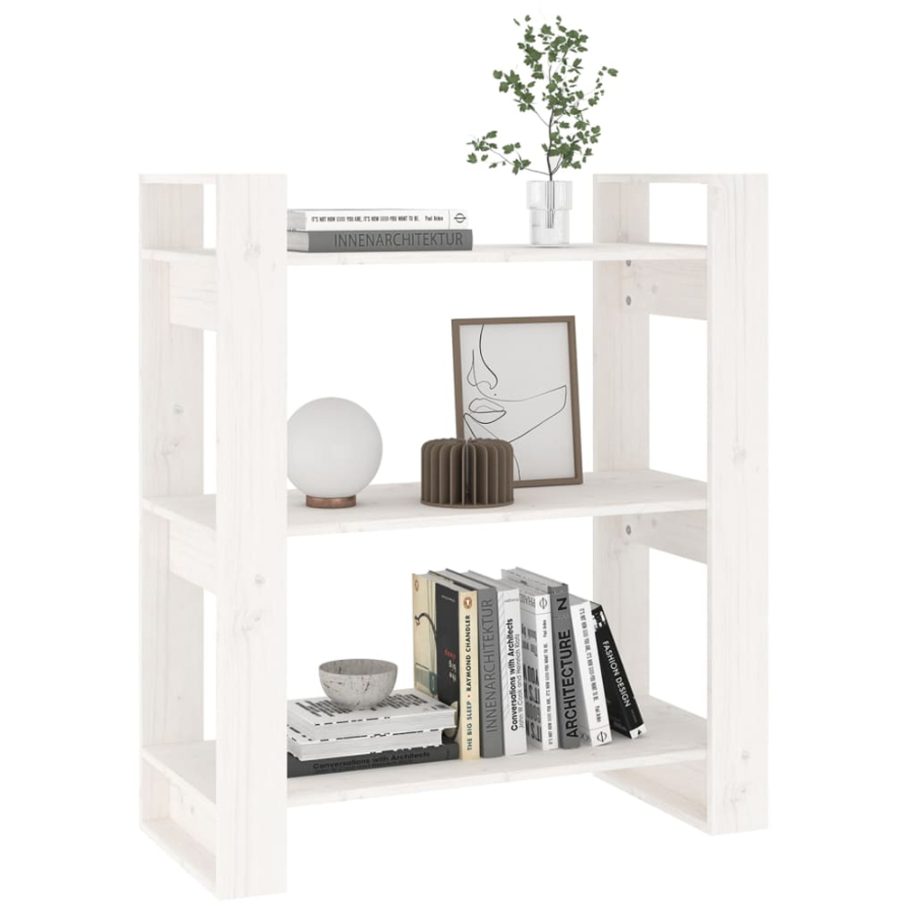 vidaXL 3 Shelf White Solid Pine Wood Bookcase Image 4