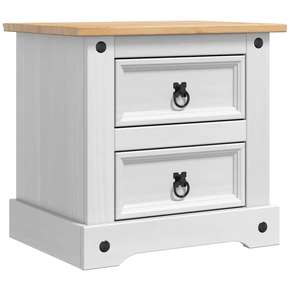 vidaXL Corona 2 Drawer White Solid Pine Wood Wide Bedside Table Image 2