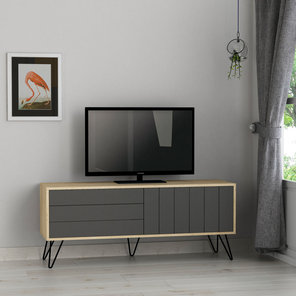 Decortie Picadilly 2 Door Oak and Anthracite TV Unit Image 6