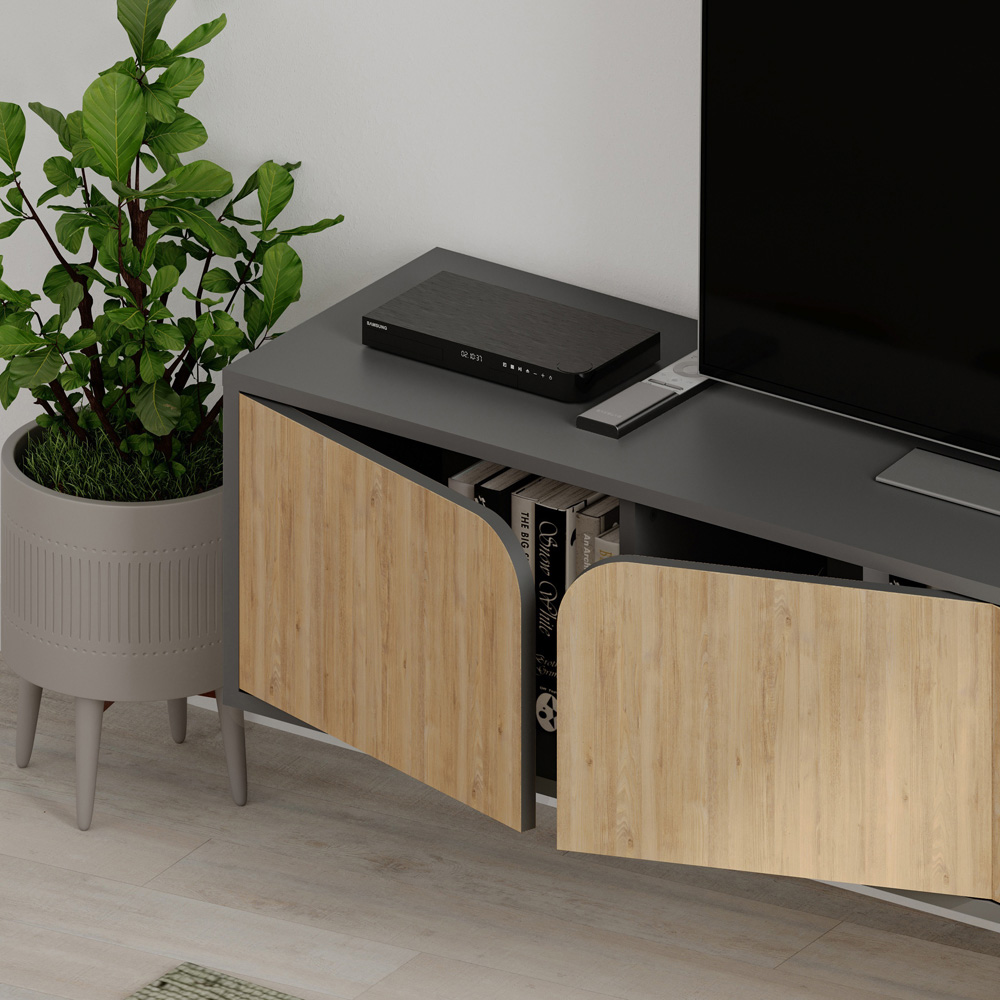 Decortie Spark 4 Door Anthracite Grey Oak Modern TV Unit Image 3