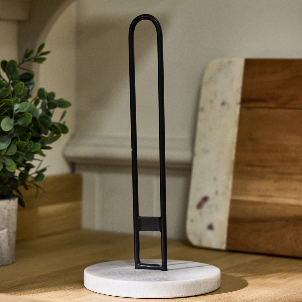 Dibor Matte Black Cast Iron Rod Marble Kitchen Roll Holder Image 3