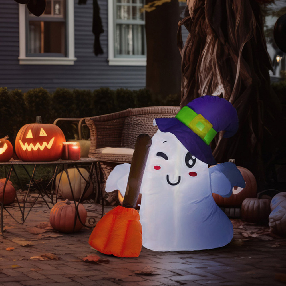SO Halloween Inflatable Ghost with Purple Witch Hat 3.5ft Image 2