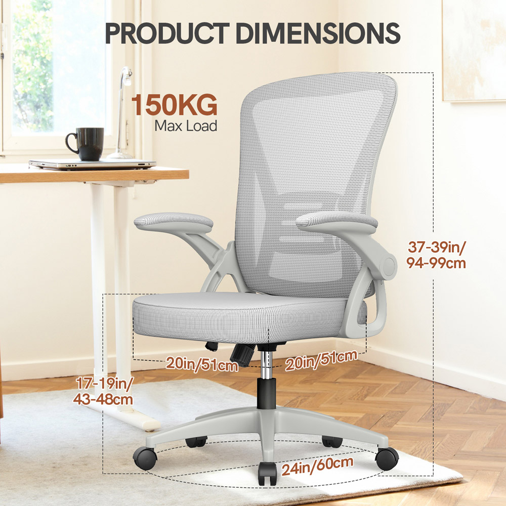 Rattrix Grey Office Chair with Flip-Up Armrest and Lumbar Support Image 8