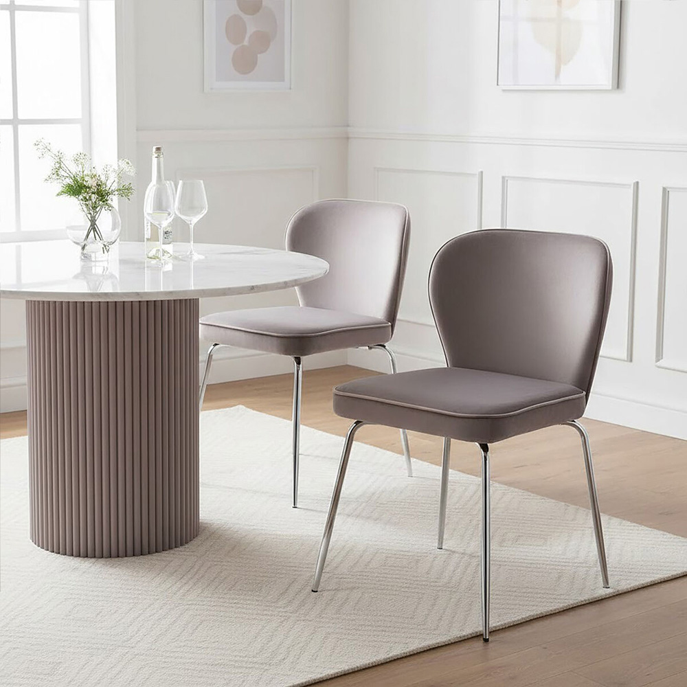 Premier Housewares Tamzin Mink and Chrome Finish Curved Upholstered Dining Chair Image 7