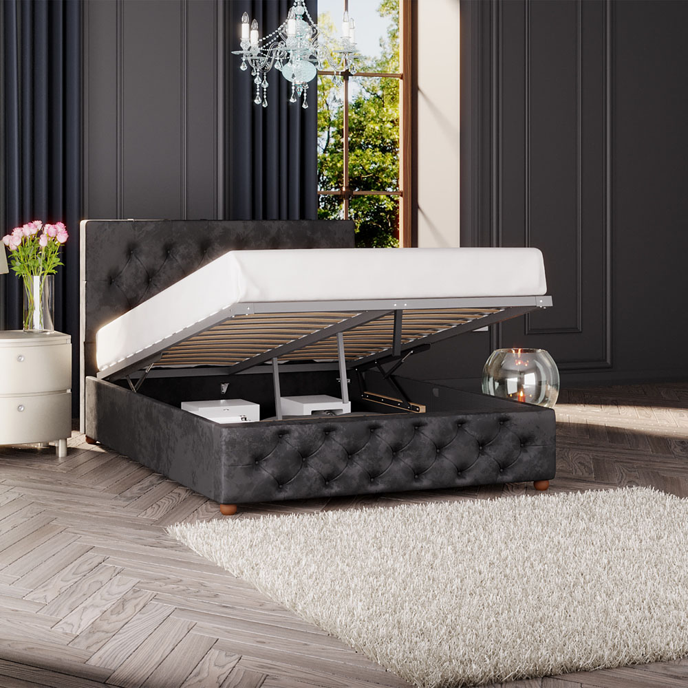 Laurence Llewelyn-Bowen Luna Super King Black Mirazzi Velvet Ottoman Bed Image 2