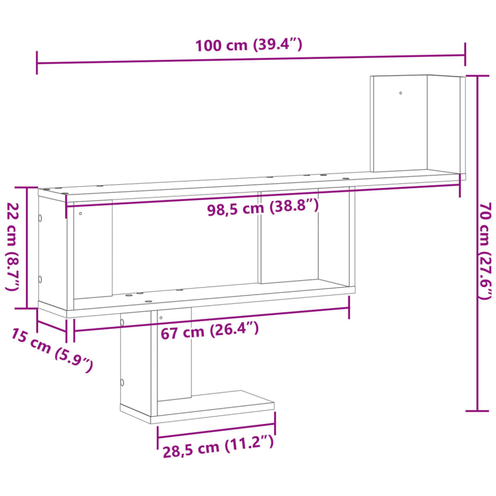vidaXL 100 x 15 x 70cm White Wall Shelf Image 9