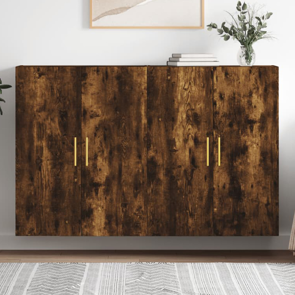 vidaXL 2 Door Smoked Oak Wall Mounted Cabinet 2 Pack Image 1