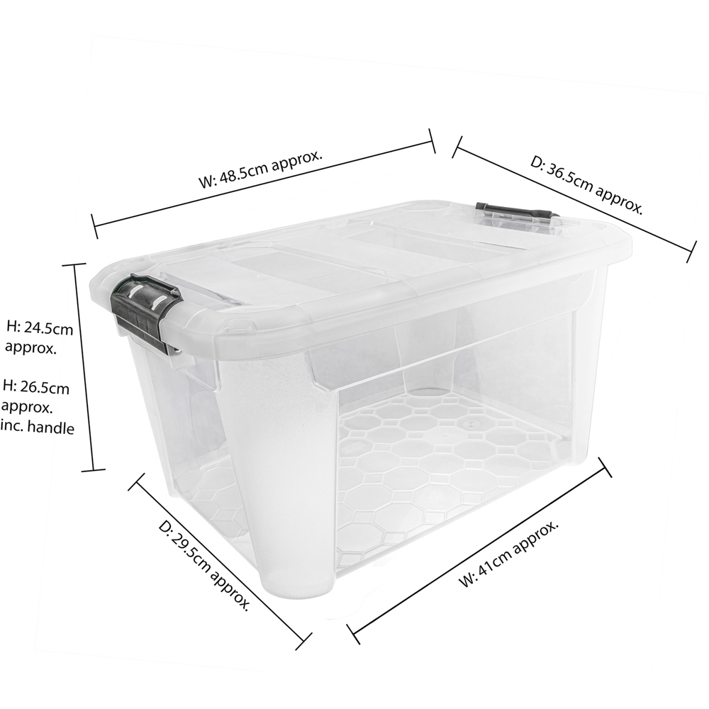 JVL 30L Clear Plastic Stackable and Nestable Storage Box with Secure Clip Lid 3 Pack Image 9