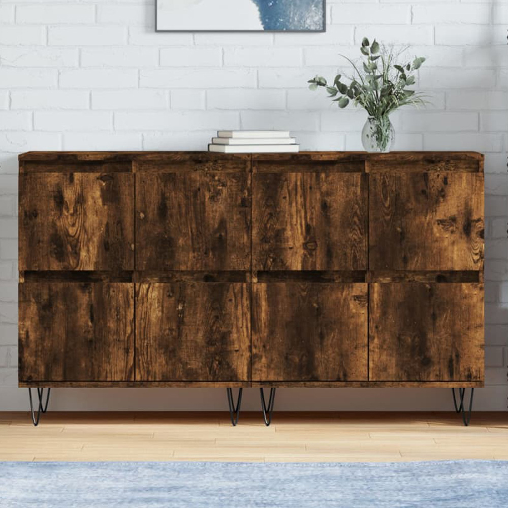 vidaXL 4 Door Smoked Oak Sideboard with Metal Legs Set of 2 Image 1