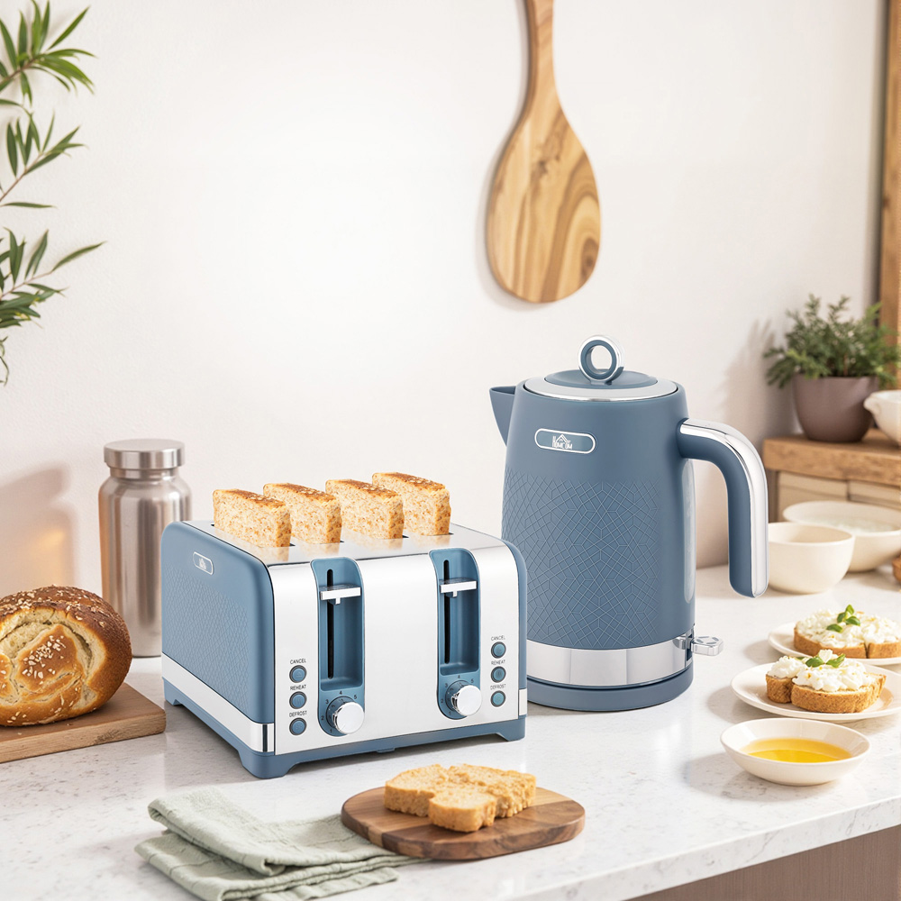 HOMCOM 800-288V70BU Blue 1.7L Kettle and 4 Slice Toaster Set with Rapid Boil 3000W Image 2