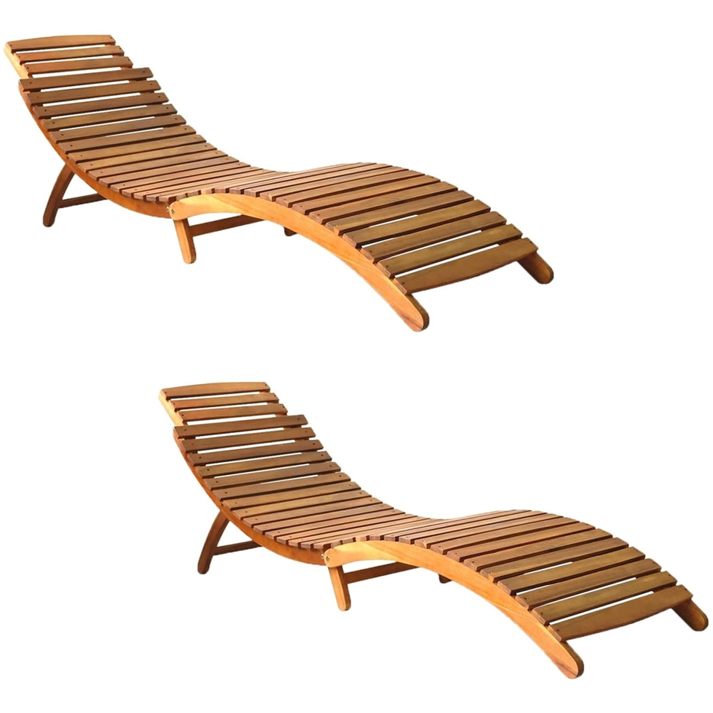 Garden Gear Morgan Set of 2 Acacia Sun Lounger with Grey Cushion Image 2