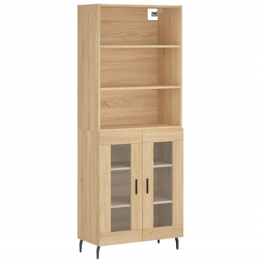 vidaXL 2 Glass Door 3 Shelf Sonoma Oak Highboard Image 2