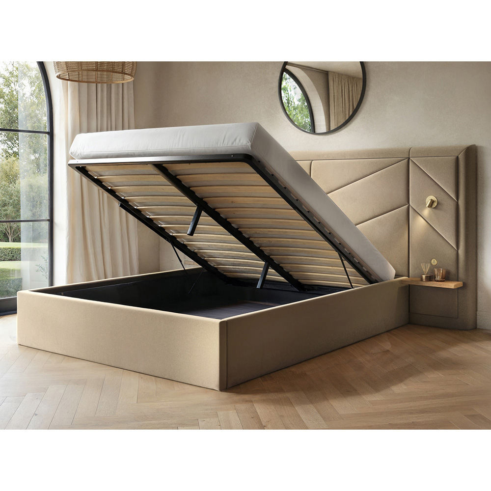Flair Alice King Size Beige Velvet Hotel Ottoman Bed with Light Image 5