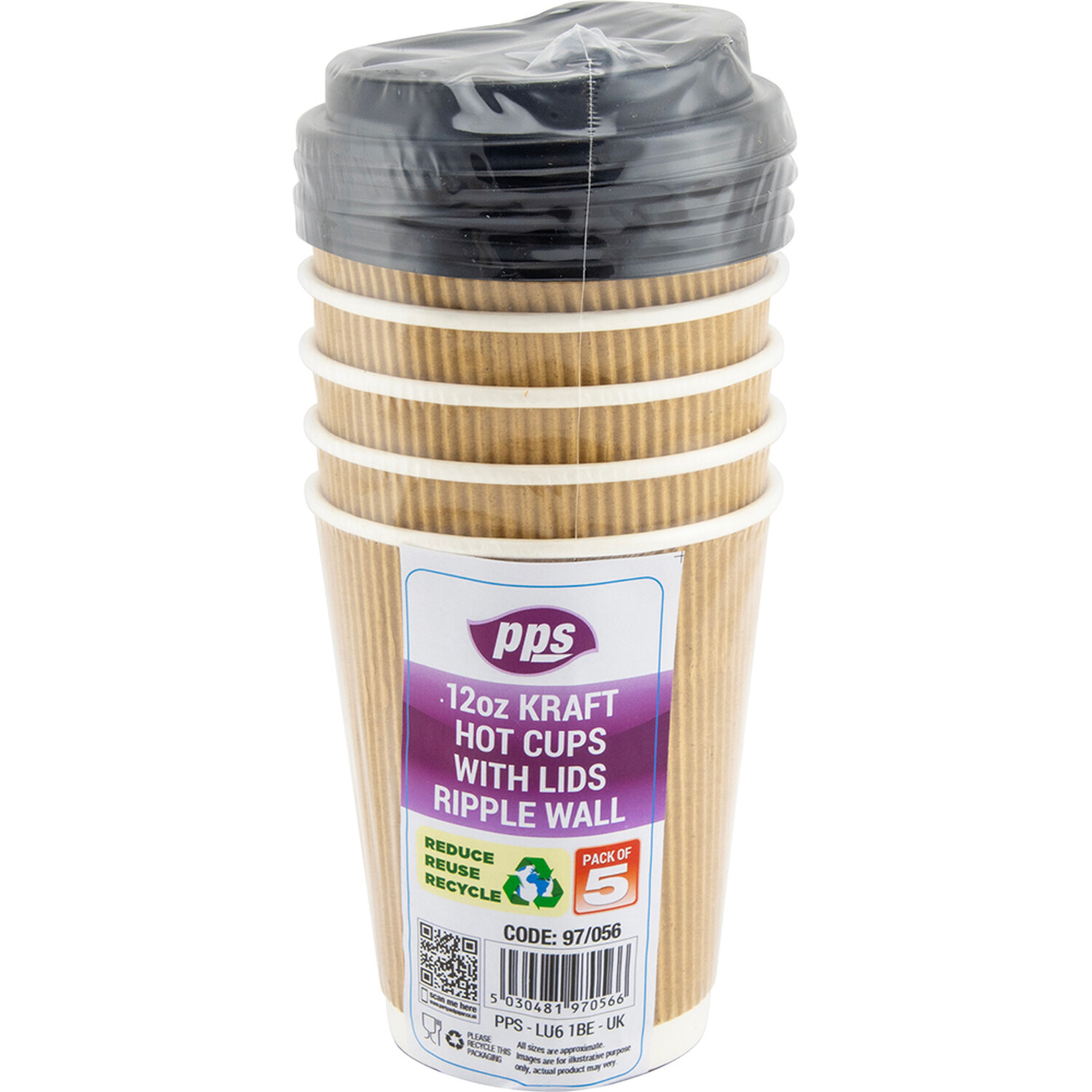 Pack of 5 Ripple Drink Cups with Lids 350ml Image